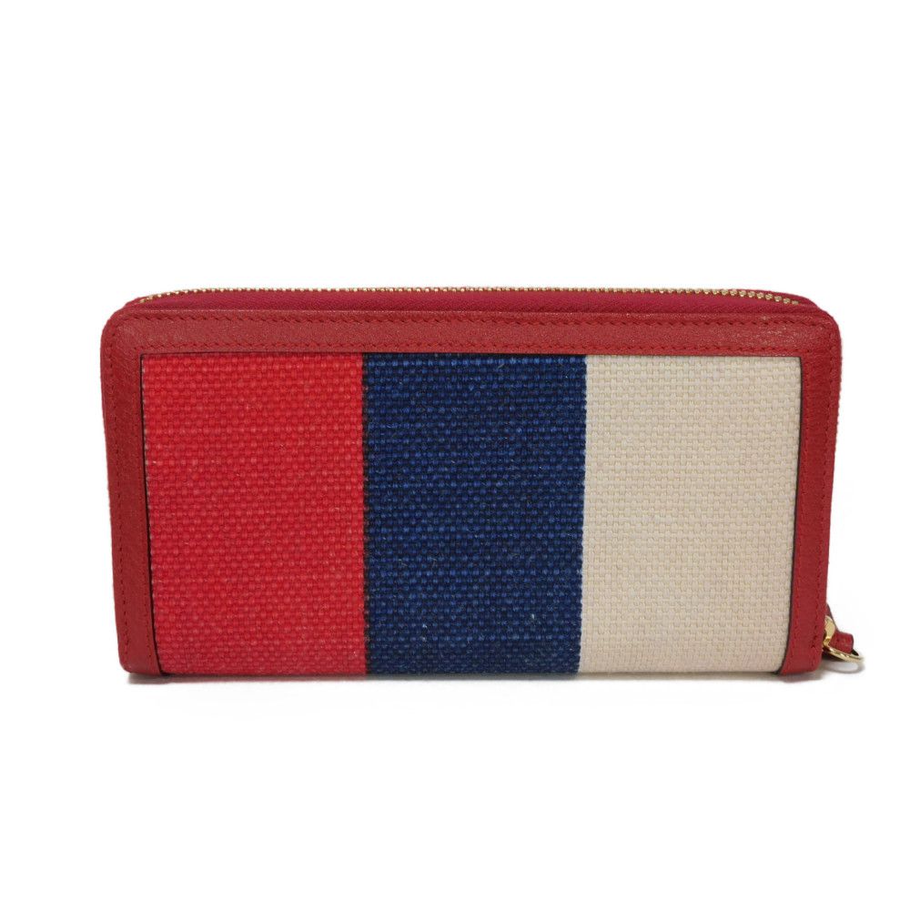 GUCCI Long Wallet Purse 524790 9SBCG 9093 Baiadella Linen Canvas x Calfskin Leather Tricolor Byadera stripes logo zip around wallet Women(Unisex) Used