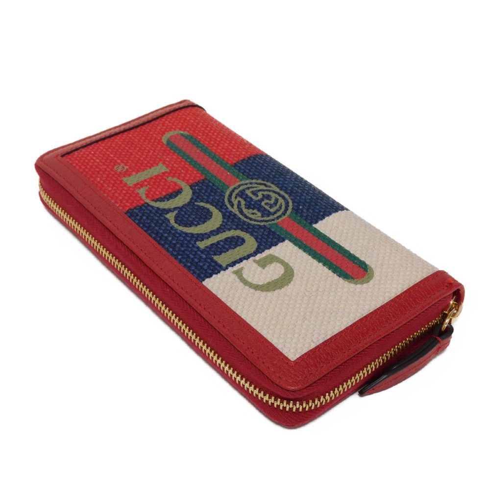 GUCCI Long Wallet Purse 524790 9SBCG 9093 Baiadella Linen Canvas x Calfskin Leather Tricolor Byadera stripes logo zip around wallet Women(Unisex) Used