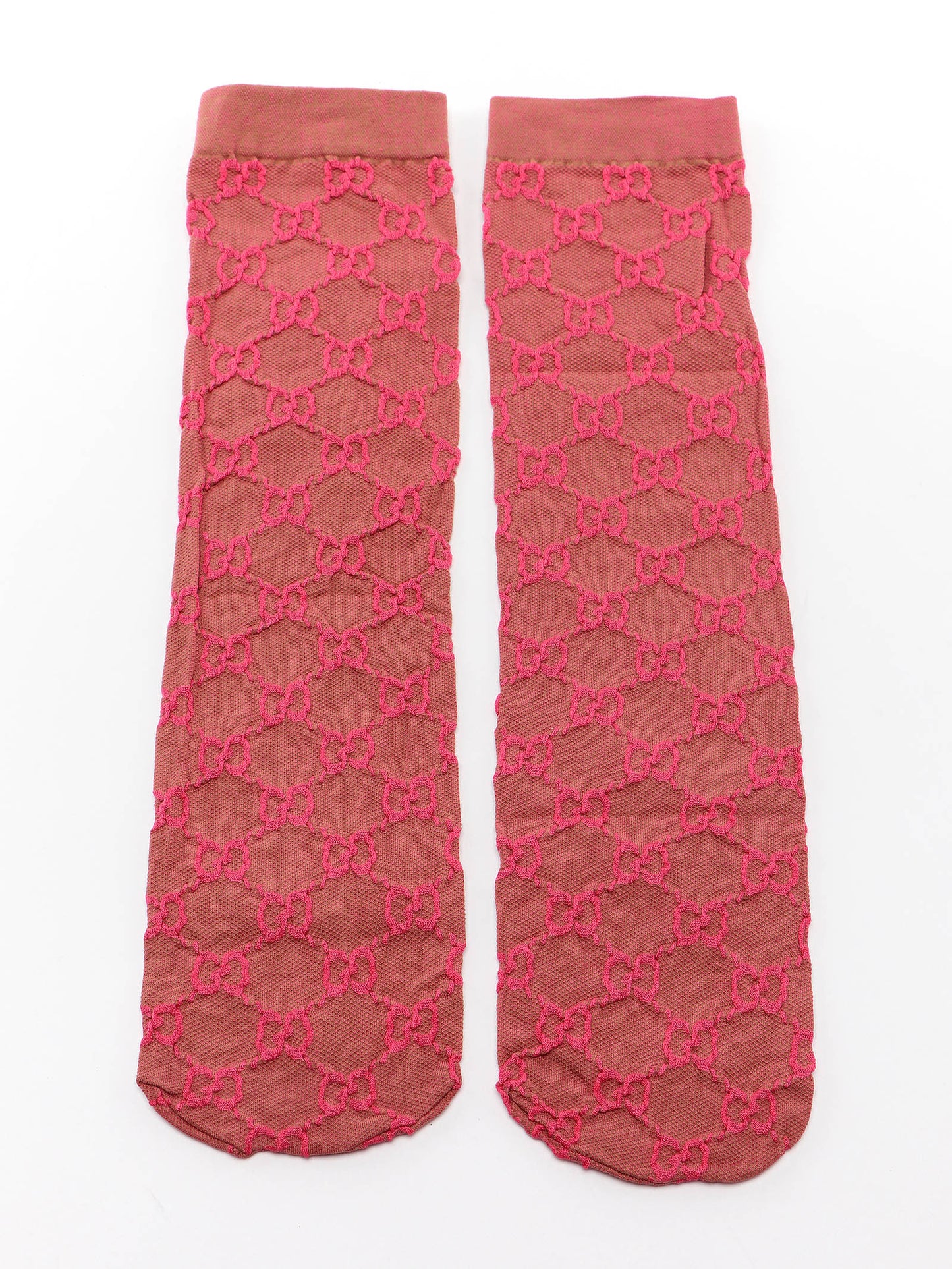 Gucci GG Lit Poppery Knee Socks in Pink and Beige
