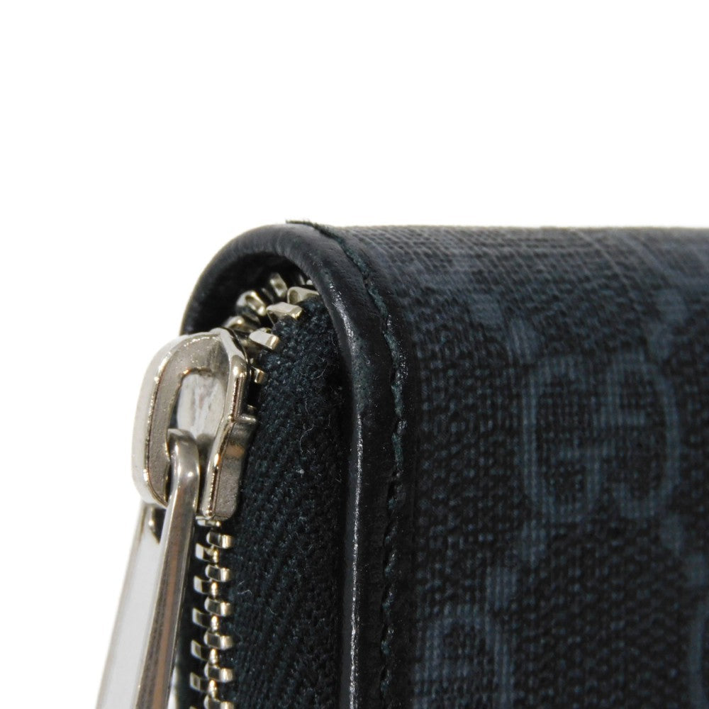 GUCCI Long Wallet Purse 673003 92TCN 1000 GG Supreme canvas (polyurethane processing) x Calfskin leather black GG Supreme Interlocking G zip-around wallet mens Used