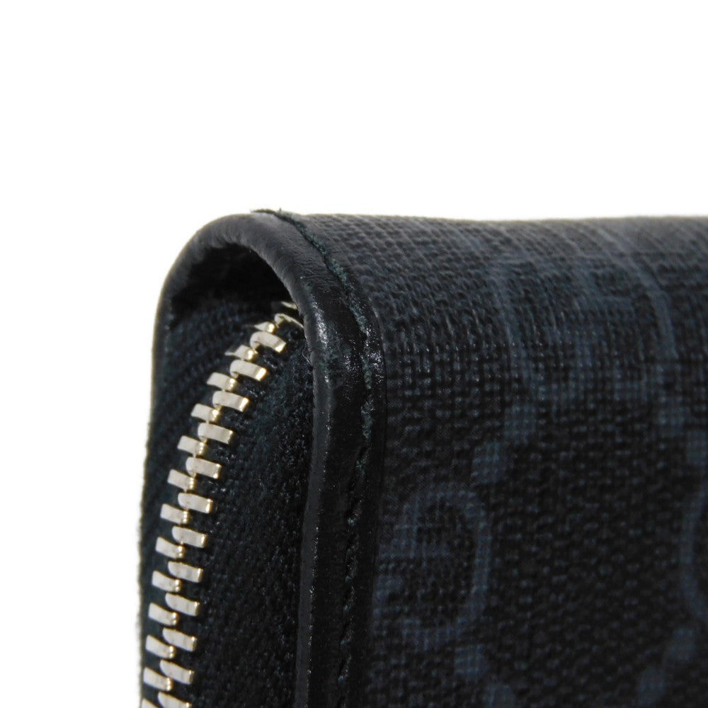 GUCCI Long Wallet Purse 673003 92TCN 1000 GG Supreme canvas (polyurethane processing) x Calfskin leather black GG Supreme Interlocking G zip-around wallet mens Used