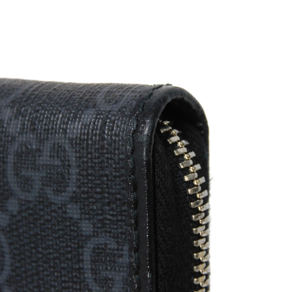GUCCI Long Wallet Purse 673003 92TCN 1000 GG Supreme canvas (polyurethane processing) x Calfskin leather black GG Supreme Interlocking G zip-around wallet mens Used