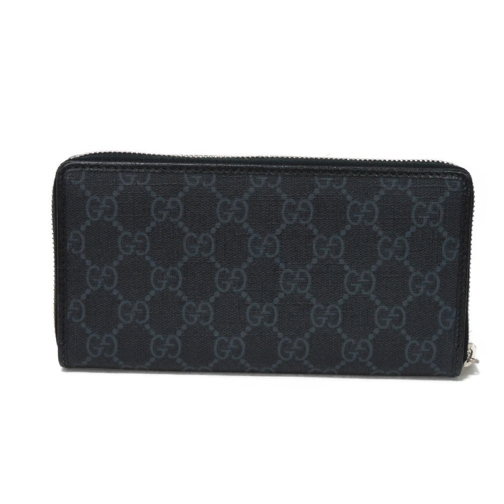 GUCCI Long Wallet Purse 673003 92TCN 1000 GG Supreme canvas (polyurethane processing) x Calfskin leather black GG Supreme Interlocking G zip-around wallet mens Used