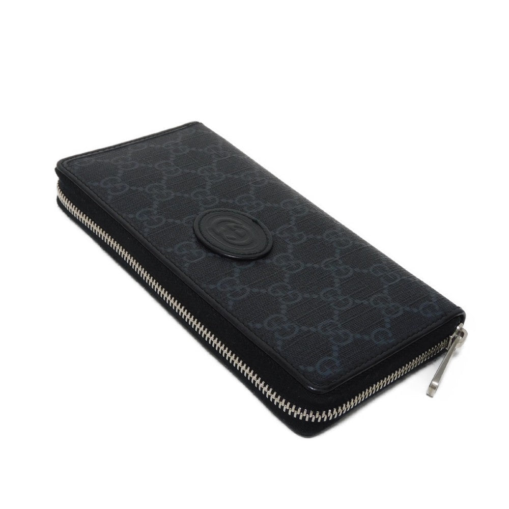 GUCCI Long Wallet Purse 673003 92TCN 1000 GG Supreme canvas (polyurethane processing) x Calfskin leather black GG Supreme Interlocking G zip-around wallet mens Used