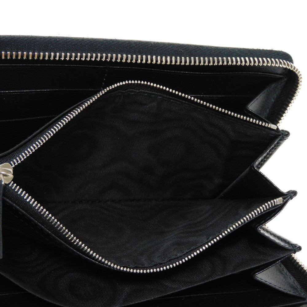GUCCI Long Wallet Purse 673003 92TCN 1000 GG Supreme canvas (polyurethane processing) x Calfskin leather black GG Supreme Interlocking G zip-around wallet mens Used
