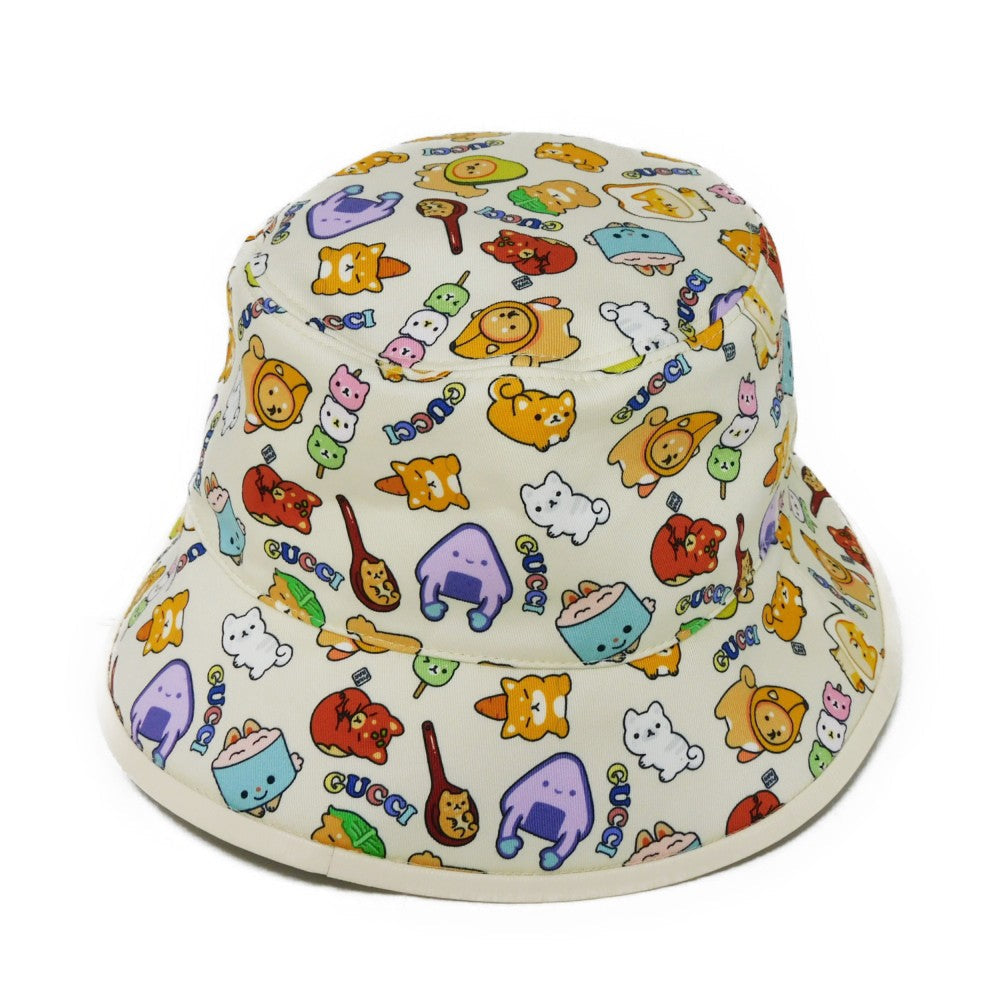 GUCCI hat 736960 4HAX1 9278 Outer: 100% cotton x Lining: 65% cotton x 35% linen Ivory logo Animal Print Bucket Hat Women S Used