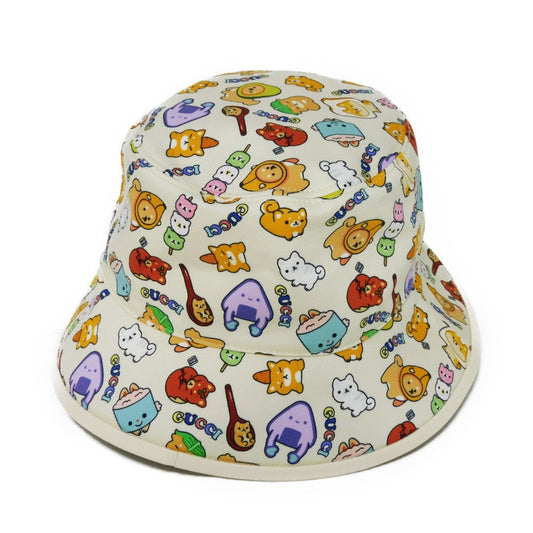 GUCCI hat 736960 4HAX1 9278 Outer: 100% cotton x Lining: 65% cotton x 35% linen Ivory logo Animal Print Bucket Hat Women S Used
