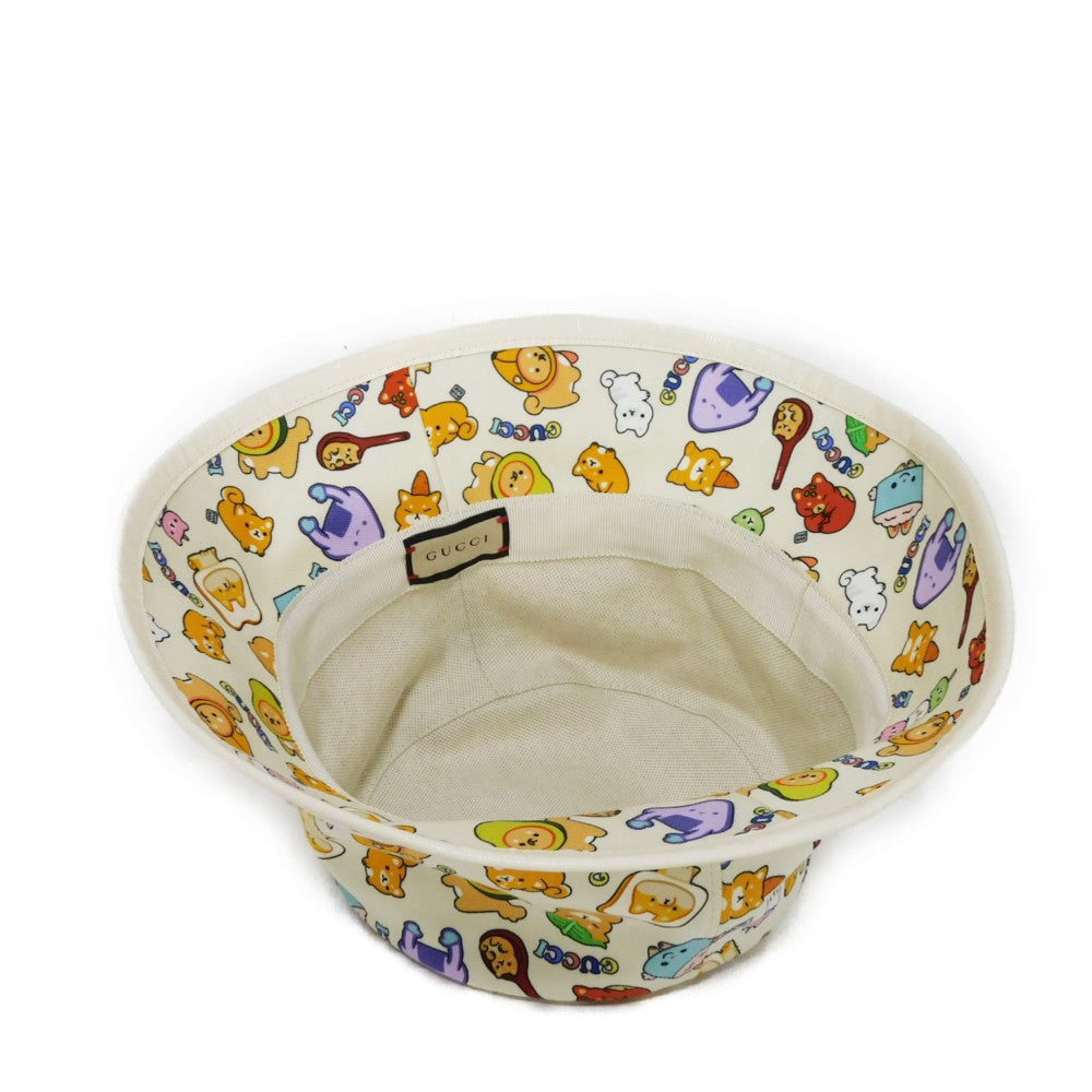 GUCCI hat 736960 4HAX1 9278 Outer: 100% cotton x Lining: 65% cotton x 35% linen Ivory logo Animal Print Bucket Hat Women S Used
