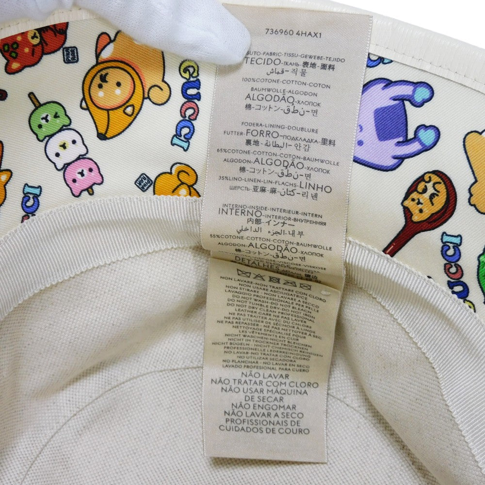 GUCCI hat 736960 4HAX1 9278 Outer: 100% cotton x Lining: 65% cotton x 35% linen Ivory logo Animal Print Bucket Hat Women S Used