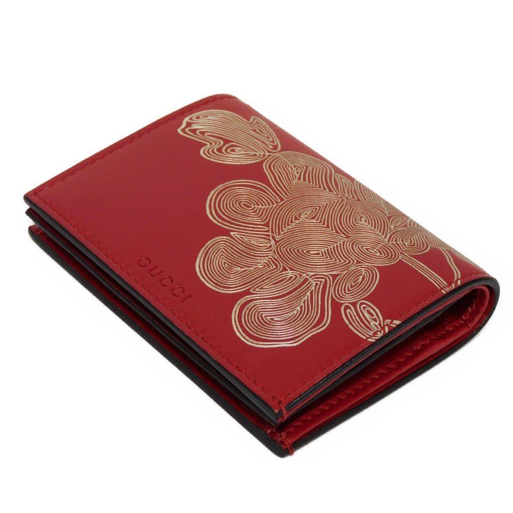 GUCCI Bifold Wallet 465859 CWD9N 9863 Smooth Calfskin Leather Hibiscus thread logo Chinese Ear Compact Wallet Women Used