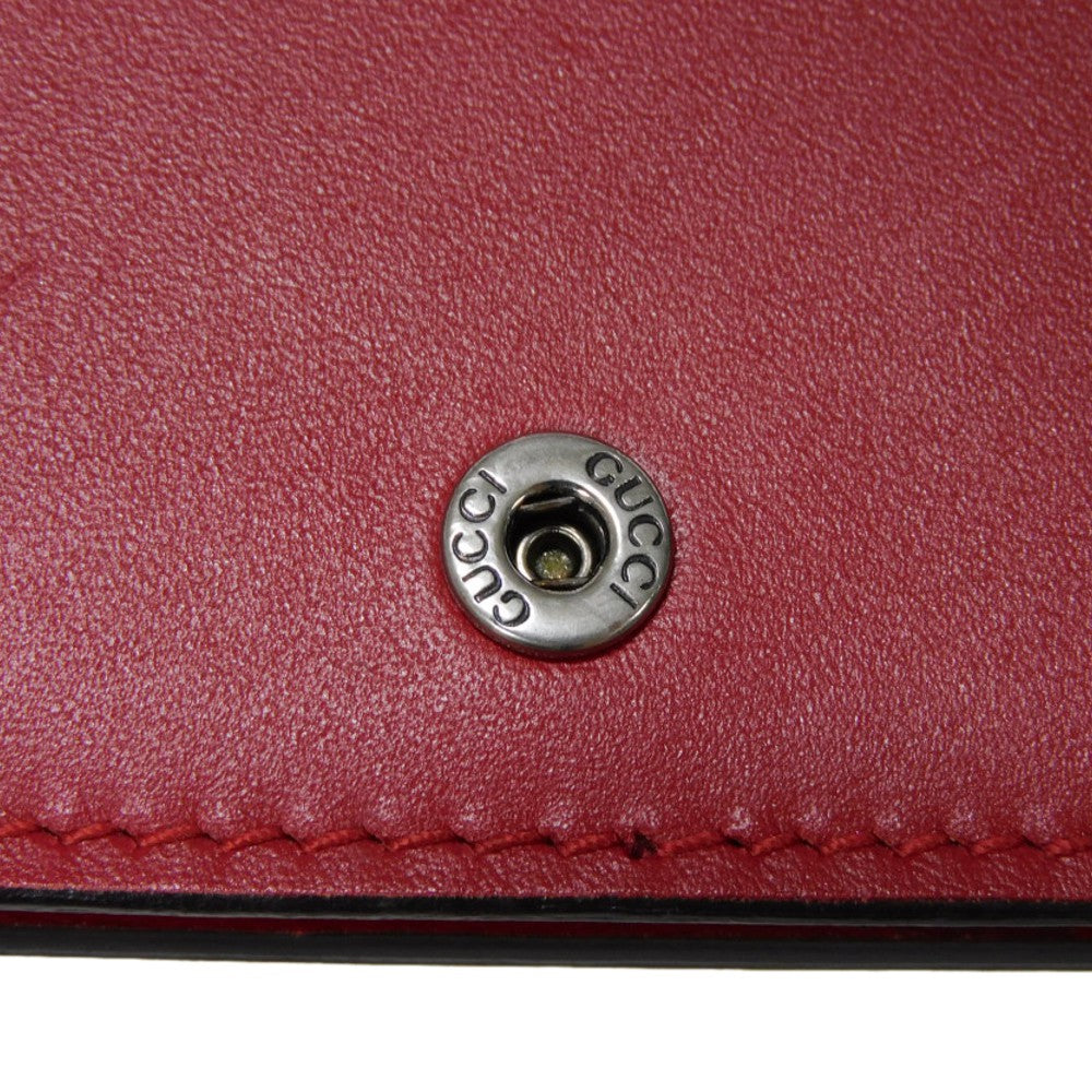 GUCCI Bifold Wallet 465859 CWD9N 9863 Smooth Calfskin Leather Hibiscus thread logo Chinese Ear Compact Wallet Women Used