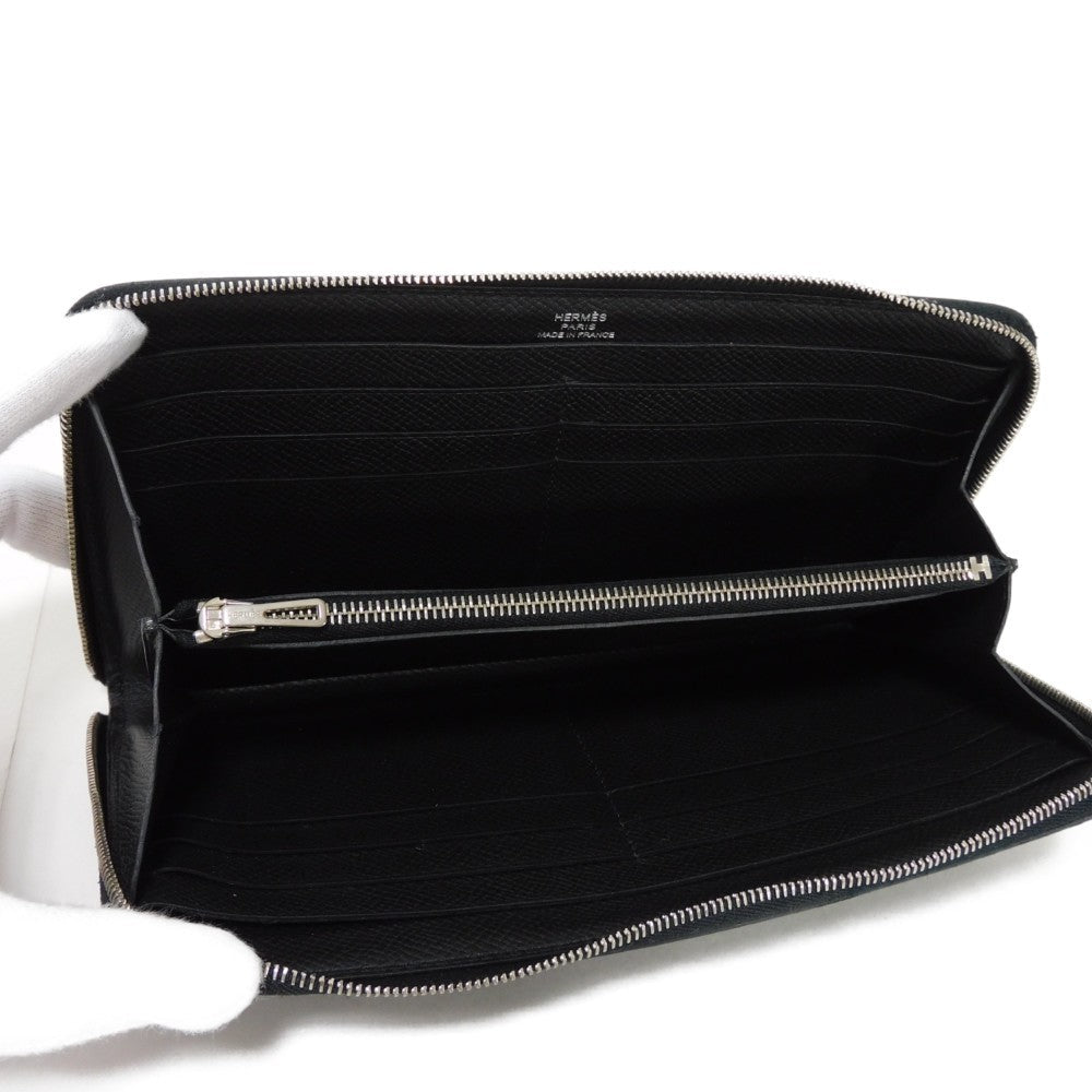 HERMES Long Wallet Purse Epsom black All leather Azap Long Classic mens(Unisex) Used