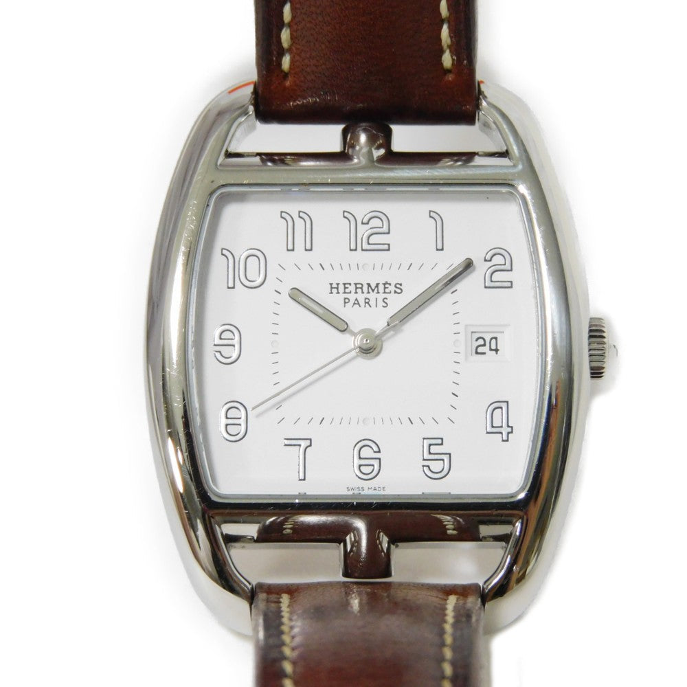 HERMES Watches Quartz CT1.710 Stainless Steel , Leather Brown Cape Cod Tonneau white dial