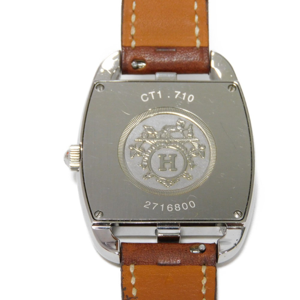 HERMES Watches Quartz CT1.710 Stainless Steel , Leather Brown Cape Cod Tonneau white dial