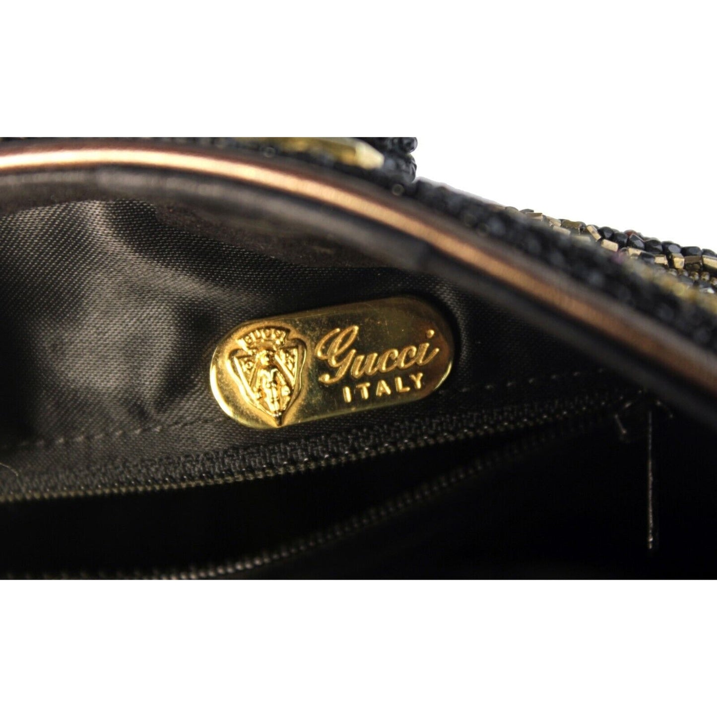 Gucci beaded black silk/satin pouch style cross body