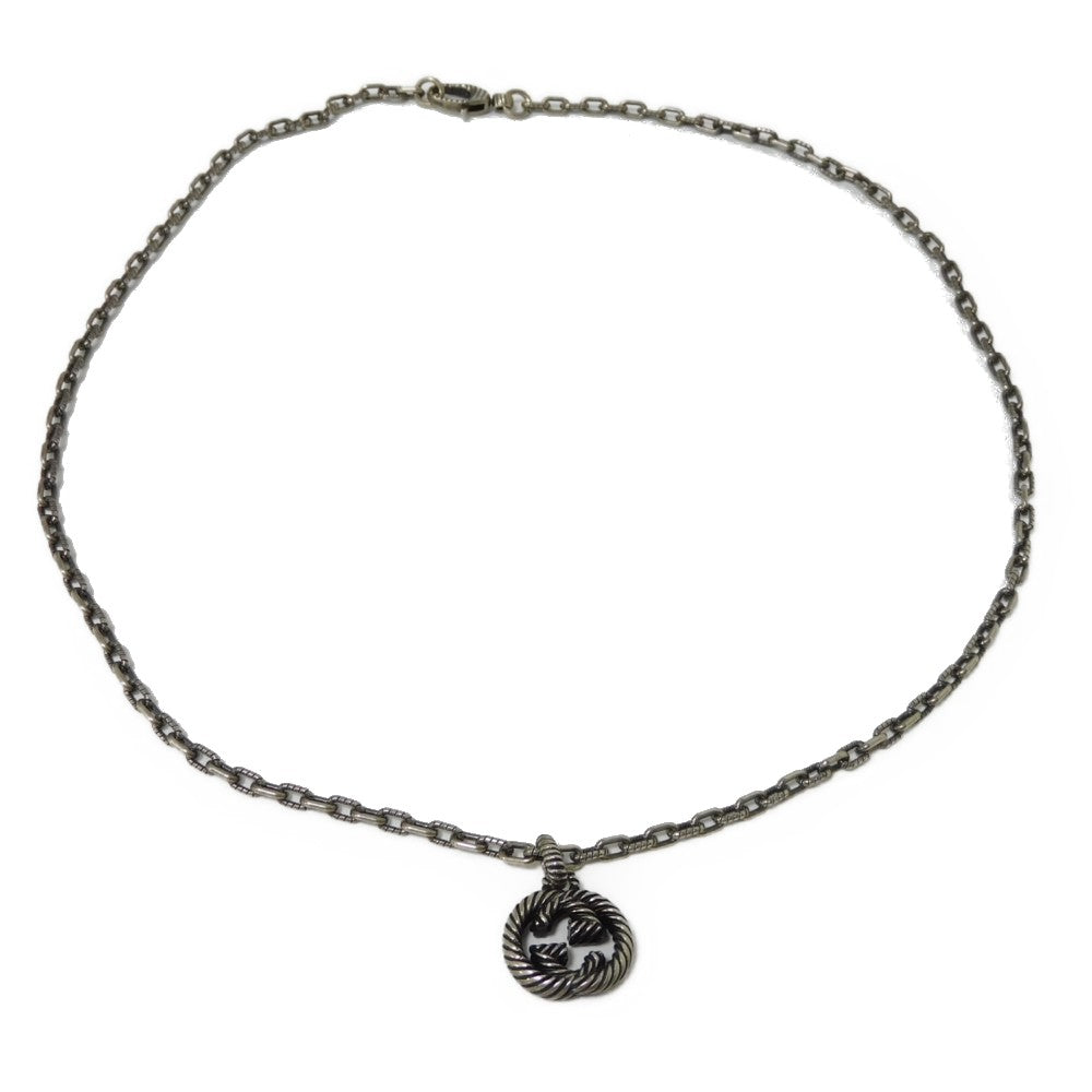 GUCCI Necklace 604155 J8400 0811 Ag925 Silver (smoked) GG logo Interlocking G Pendant mens Used