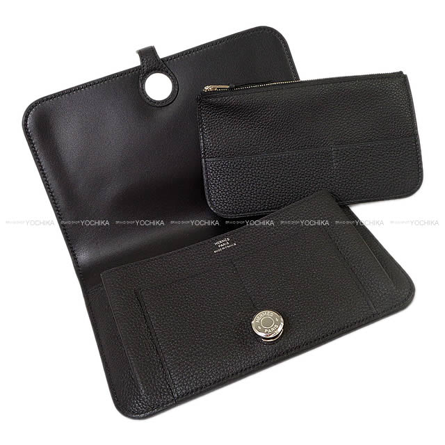 HERMES long wallet Dogon GM Noir (Black) Veau Togo Silver HW Stamp