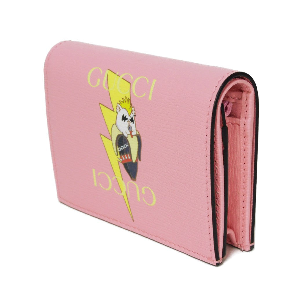 GUCCI Bifold Wallet 701009 Textured leather Light pink logo Bananya Compact Wallet Women Used
