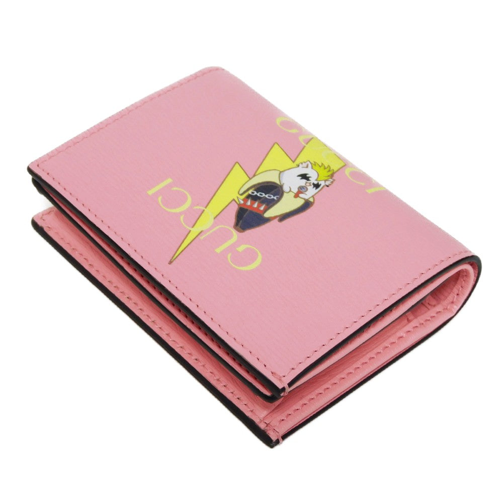 GUCCI Bifold Wallet 701009 Textured leather Light pink logo Bananya Compact Wallet Women Used
