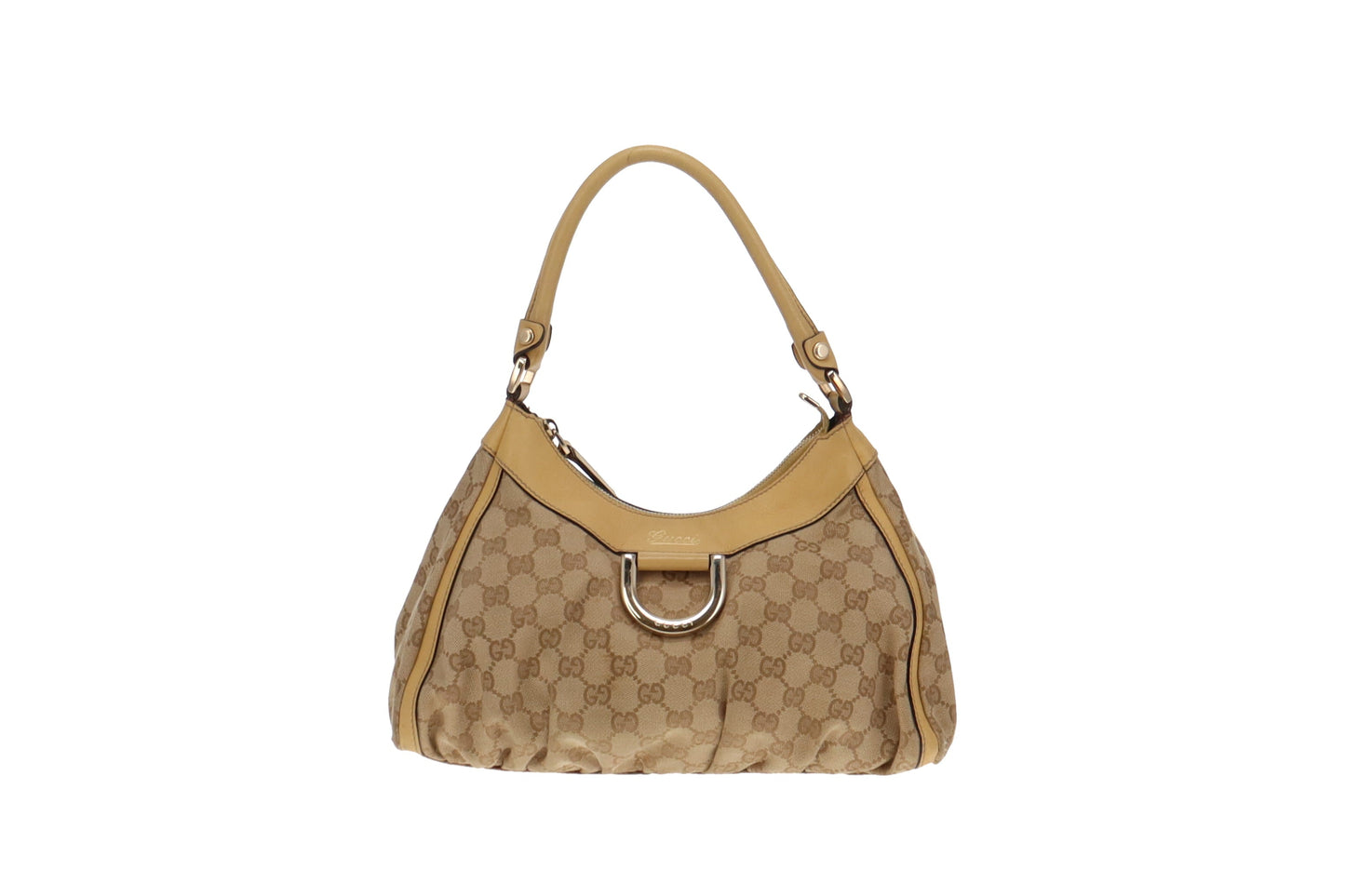 Gucci GG Canvas and Lemon Yellow Trim Abbey D Ring Shoulder Bag
