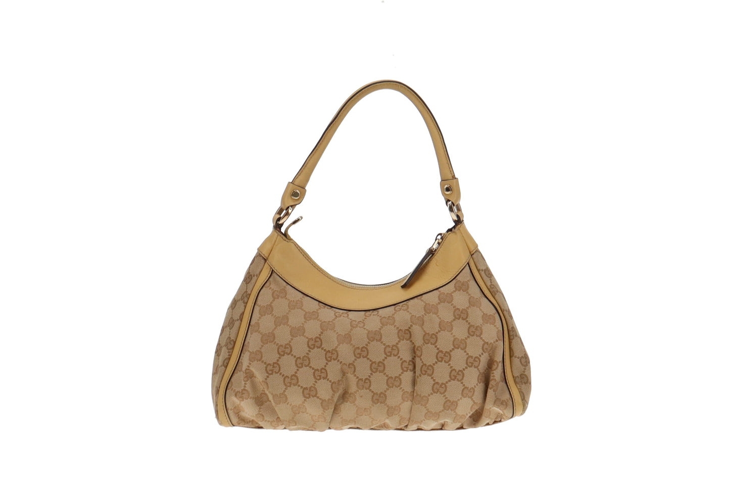 Gucci GG Canvas and Lemon Yellow Trim Abbey D Ring Shoulder Bag