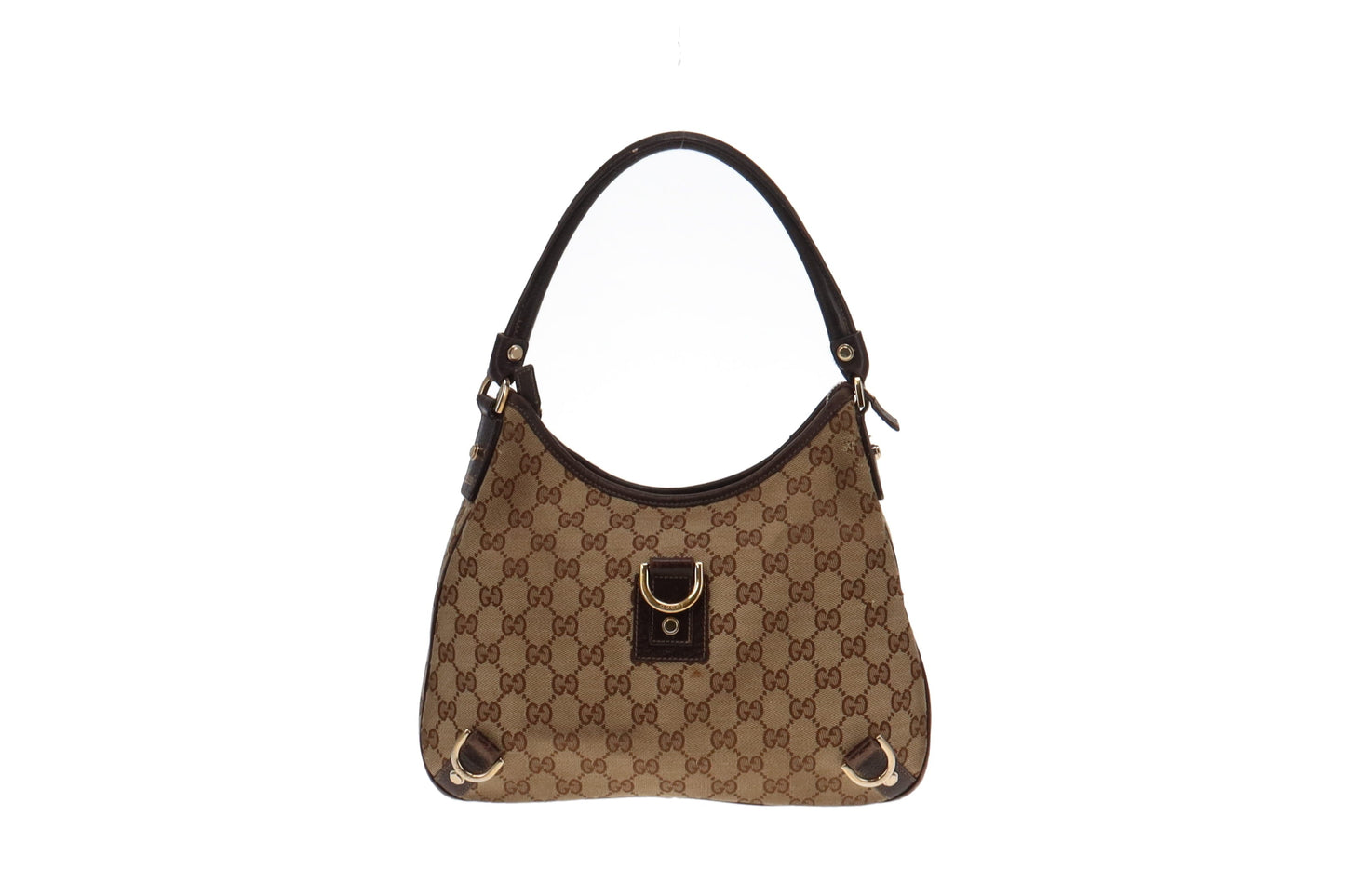 Gucci GG Canvas and Brown Leather Trim Abbey Shoulder Bag