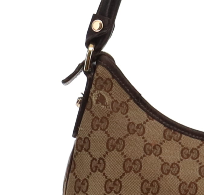 Gucci GG Canvas and Brown Leather Trim Abbey Shoulder Bag