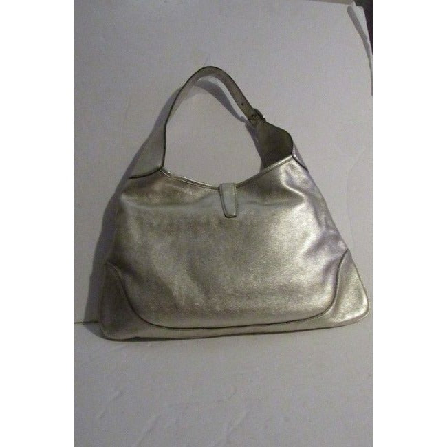 Gucci New Jackie Triangular Shaped Metallic Leather Hobo Bag W Wide Sherry Stripe