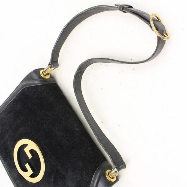 Gucci Vintage Midnight Blue Suede With Leather Trim Hobo Bag