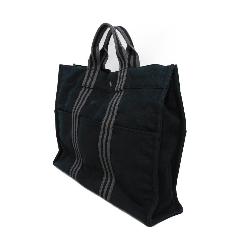 HERMES Tote Bag cotton Black x gray Serie button Fool Toe MM mens(Unisex) Used