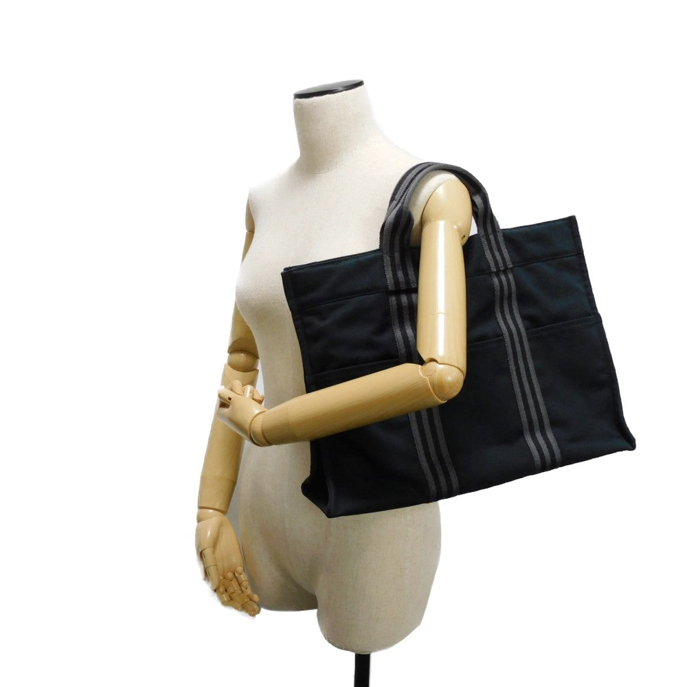 HERMES Tote Bag cotton Black x gray Serie button Fool Toe MM mens(Unisex) Used