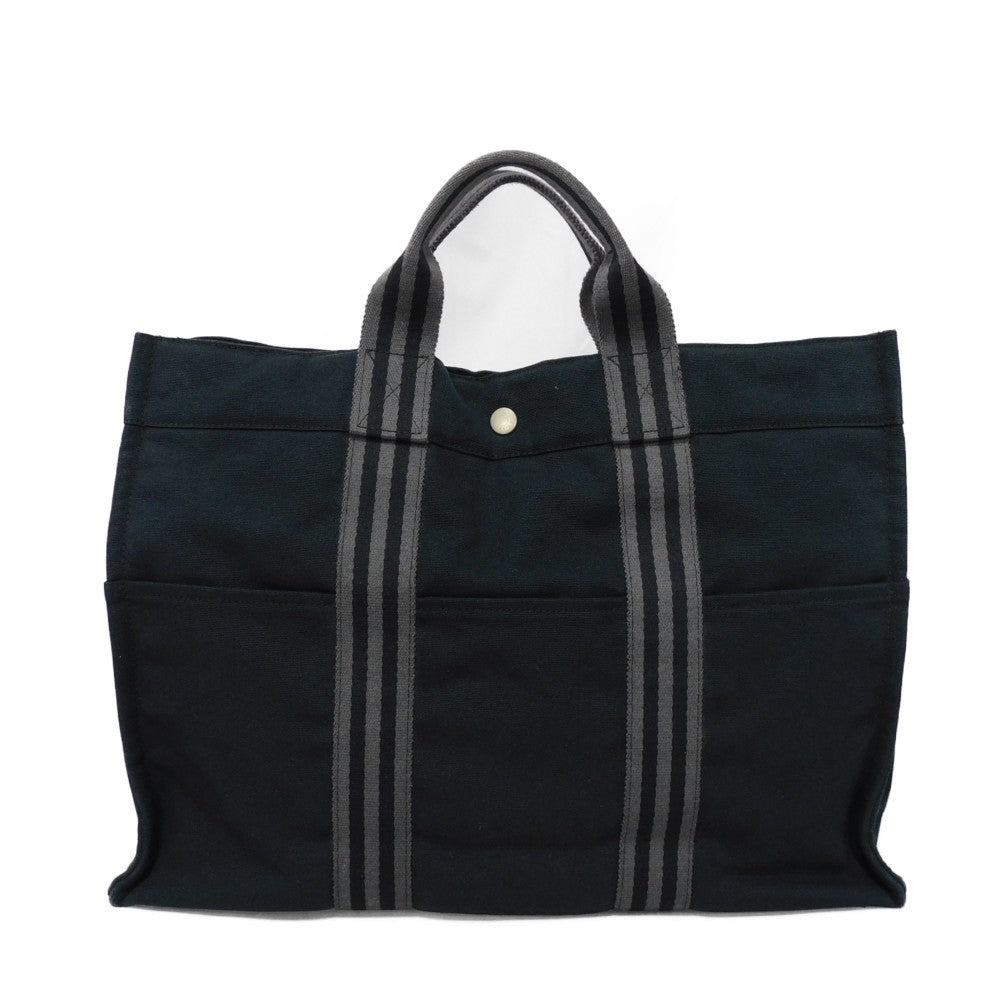HERMES Tote Bag cotton Black x gray Serie button Fool Toe MM mens(Unisex) Used