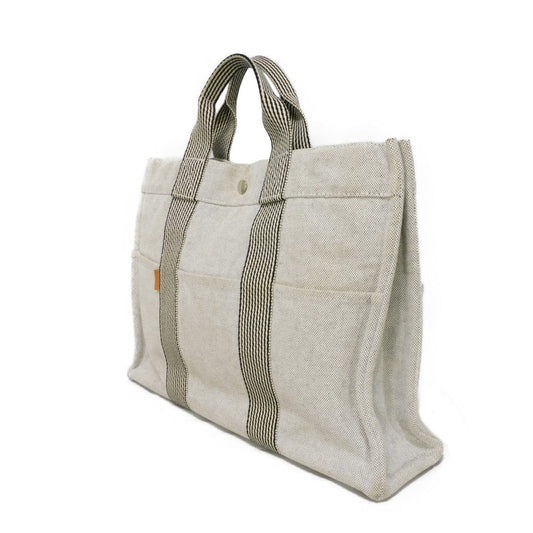 HERMES Tote Bag Cotton canvas Light gray Serie button New Fool Toe MM mens(Unisex) Used