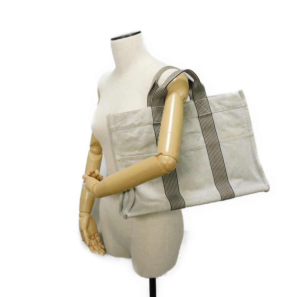 HERMES Tote Bag Cotton canvas Light gray Serie button New Fool Toe MM mens(Unisex) Used