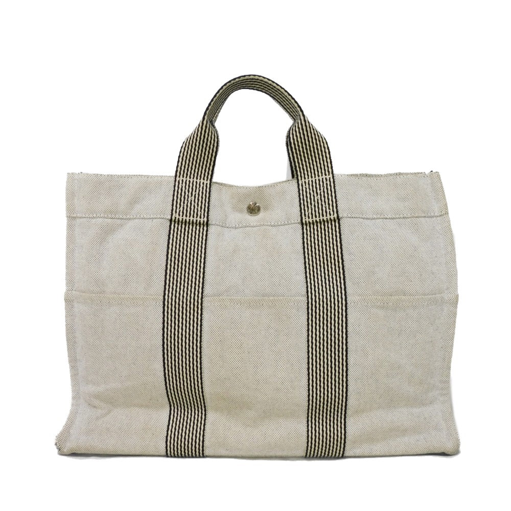 HERMES Tote Bag Cotton canvas Light gray Serie button New Fool Toe MM mens(Unisex) Used