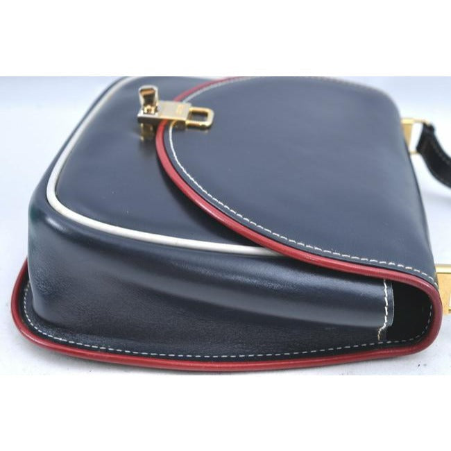 Gucci Handle Bucket Bag Padlock Xl W Gold Navy W Redwhite Trim Leather Satchel