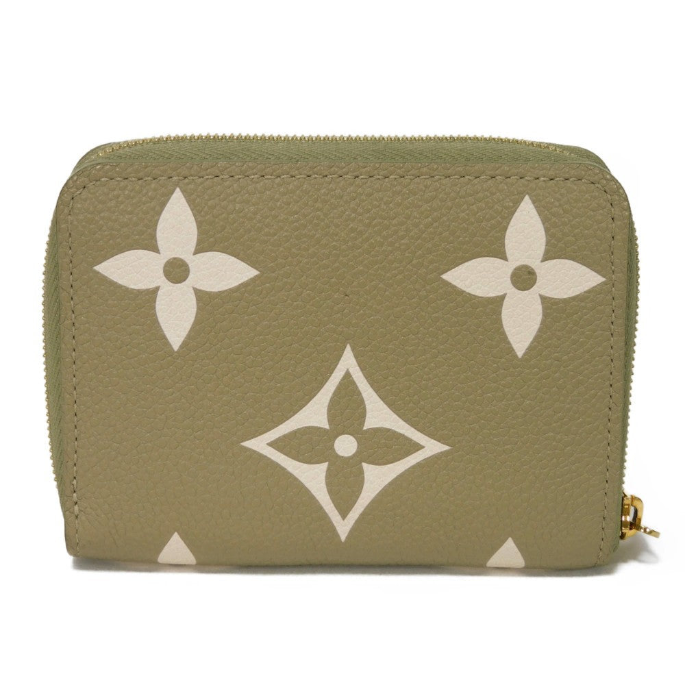 LOUIS VUITTON Coin case M82448 Implant leather (monogram embossed) khaki x claim Monogram Unplant Zip around purse Women Used