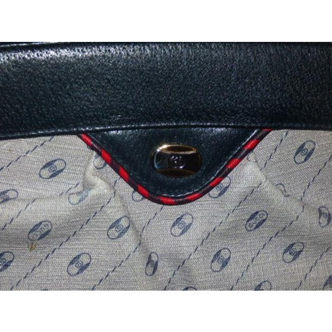 Gucci Anniversary Leather Coated Blue Link Printed Navy Leather Coated Canvas Clutch