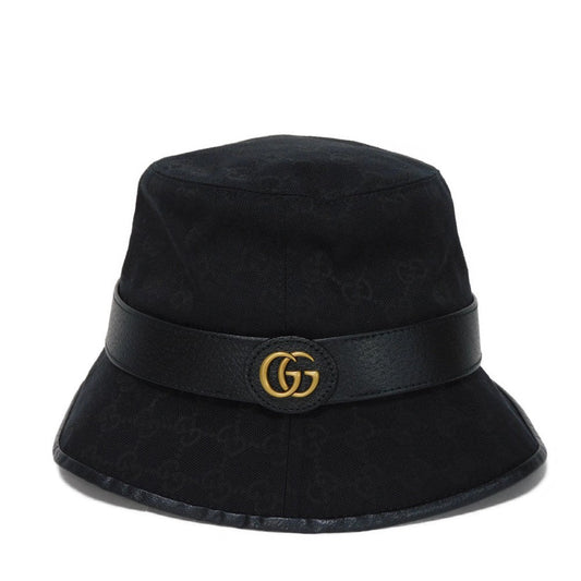 GUCCI hat 735219 4HG53 1060 GG canvas x textured leather (embossed) black GG Marmont Original GG Canvas Bucket Hat mens M Used