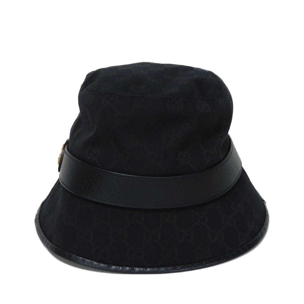 GUCCI hat 735219 4HG53 1060 GG canvas x textured leather (embossed) black GG Marmont Original GG Canvas Bucket Hat mens M Used