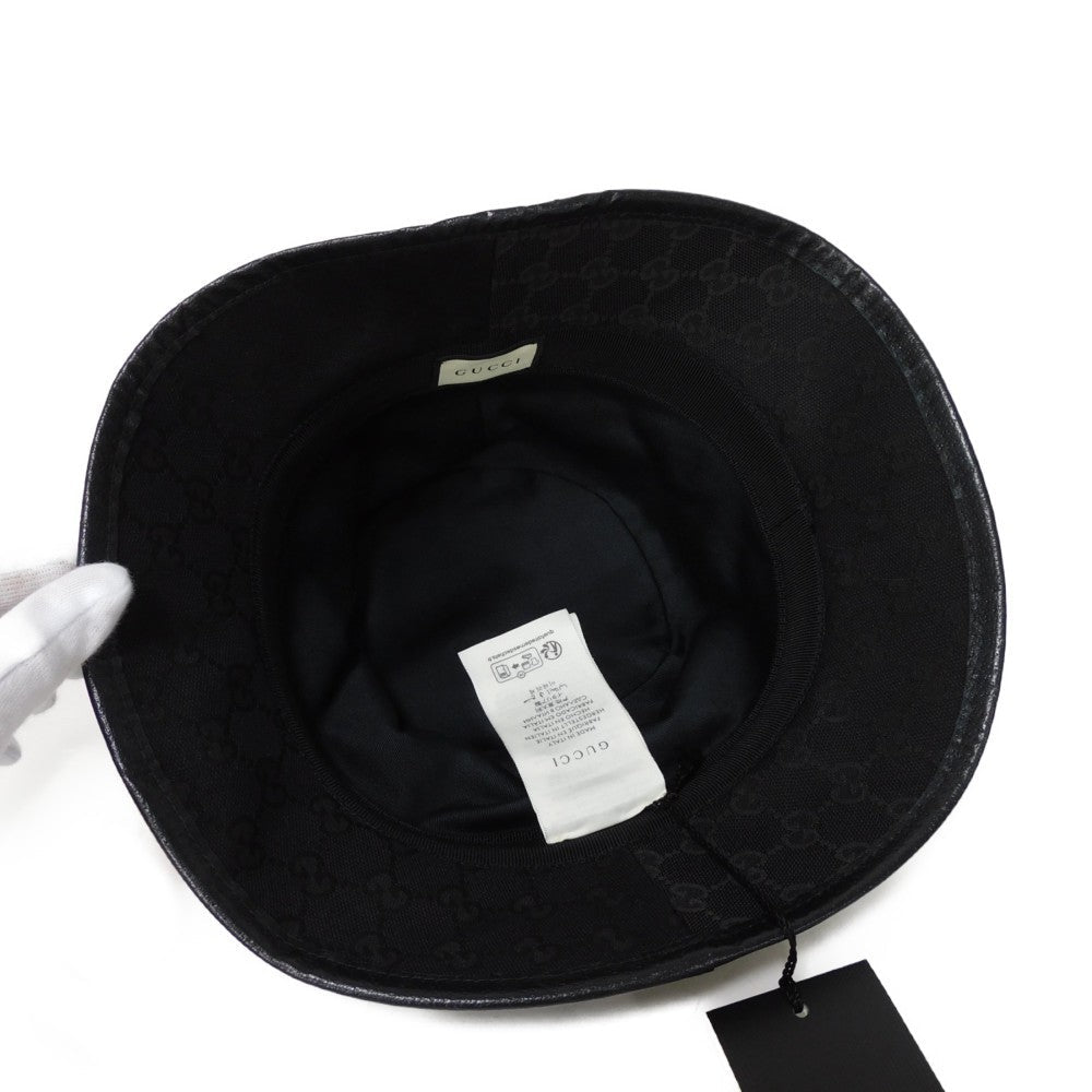 GUCCI hat 735219 4HG53 1060 GG canvas x textured leather (embossed) black GG Marmont Original GG Canvas Bucket Hat mens M Used