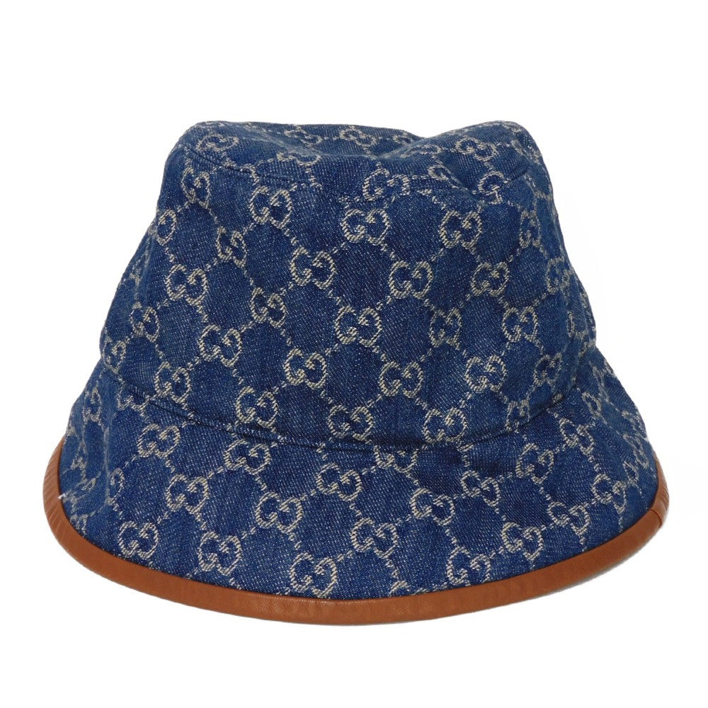 GUCCI hat 576371 4HAC3 4264 cotton blue GG canvas Denim Bucket Hat Women S Used