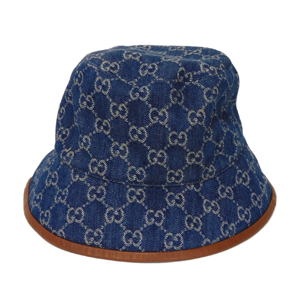 GUCCI hat 576371 4HAC3 4264 cotton blue GG canvas Denim Bucket Hat Women S Used