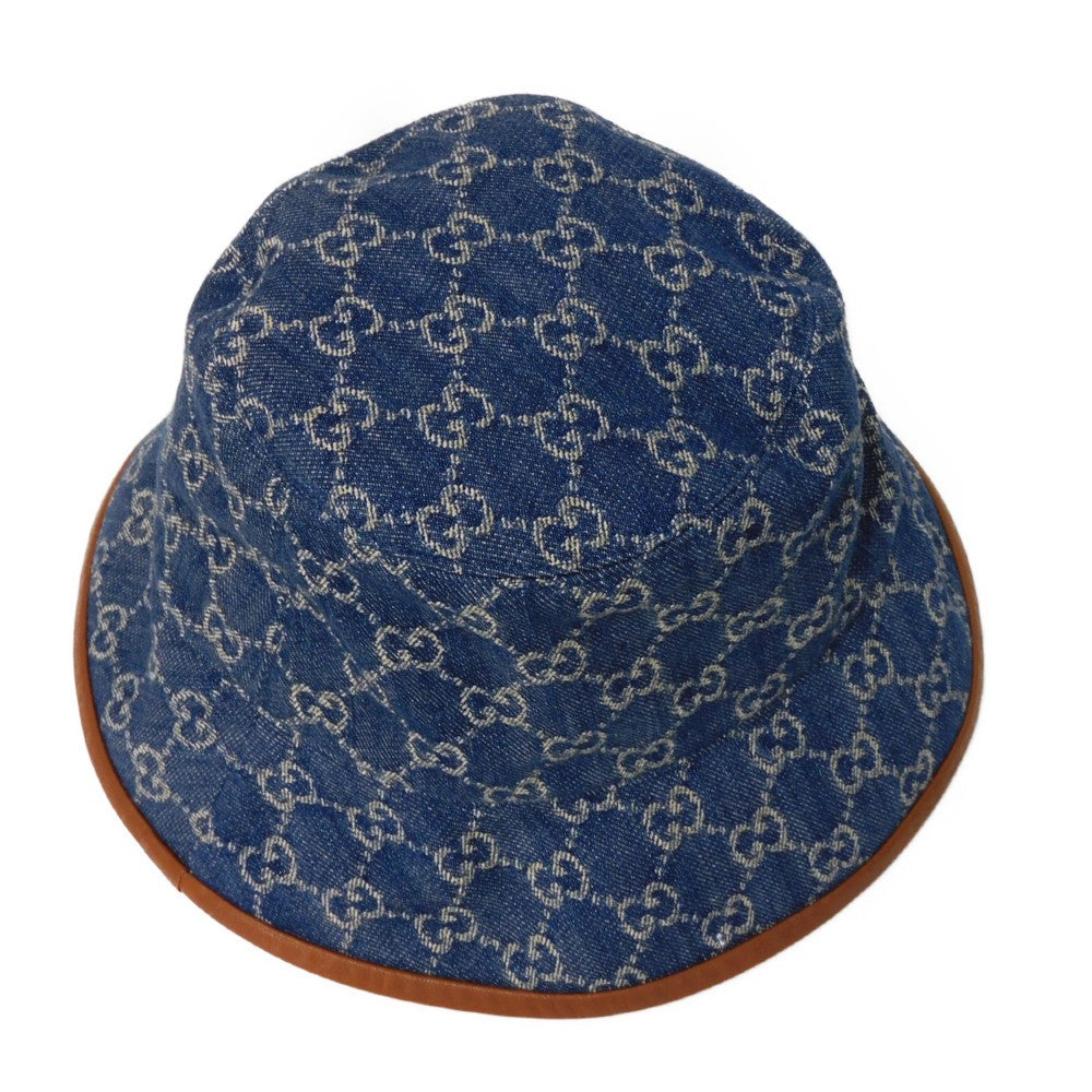 GUCCI hat 576371 4HAC3 4264 cotton blue GG canvas Denim Bucket Hat Women S Used