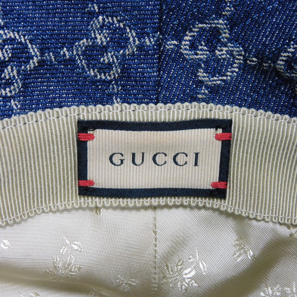 GUCCI hat 576371 4HAC3 4264 cotton blue GG canvas Denim Bucket Hat Women S Used