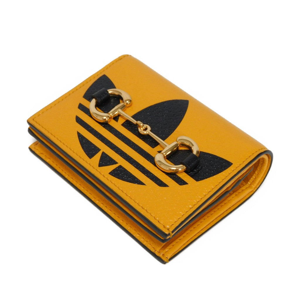 GUCCI Bifold Wallet 702248 DJ24G 7673 Textured leather yellow Adidas Horsebit Shoulder Compact Wallet Women(Unisex) Used