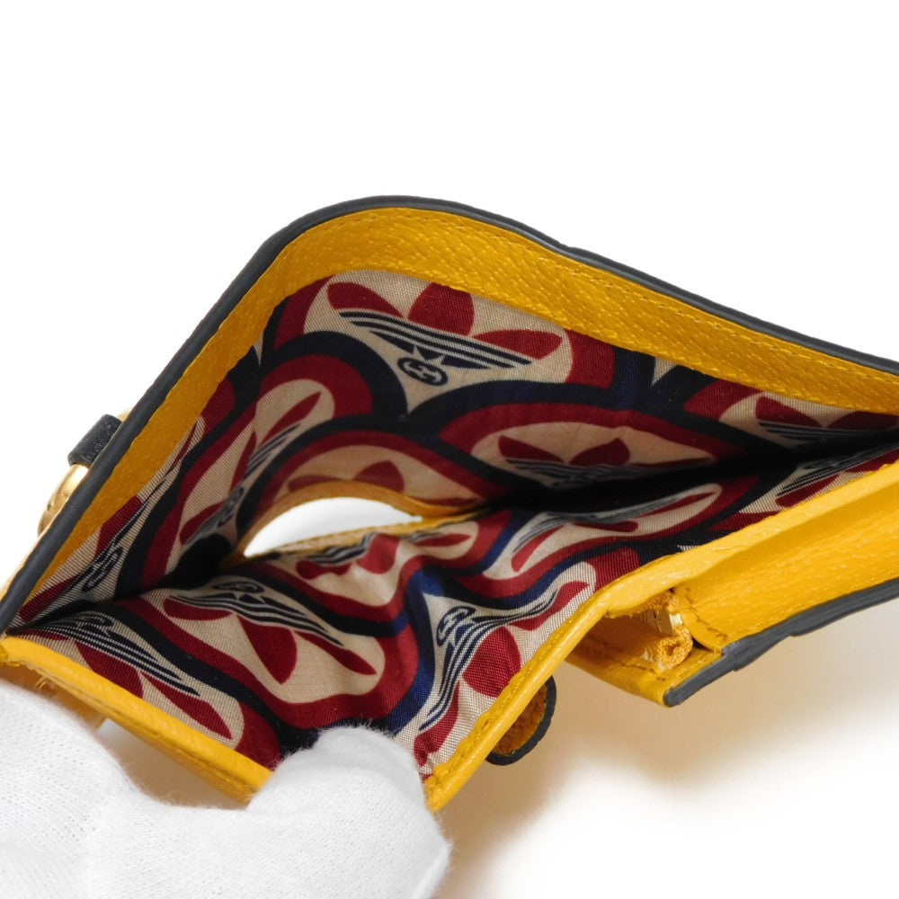 GUCCI Bifold Wallet 702248 DJ24G 7673 Textured leather yellow Adidas Horsebit Shoulder Compact Wallet Women(Unisex) Used