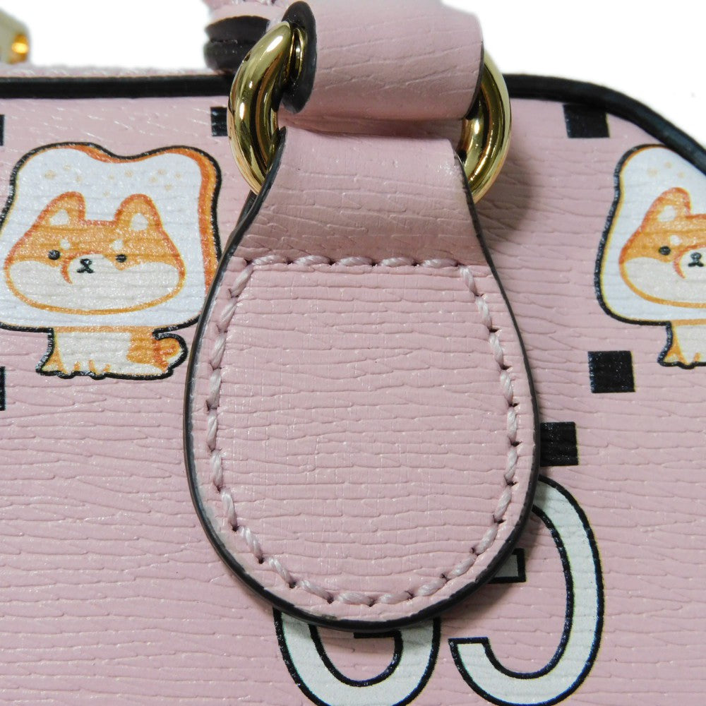 GUCCI Handbag 724606 AABUY 8442 Calf leather Light pink GG Offdia Animal Print Mini Bag Women Used