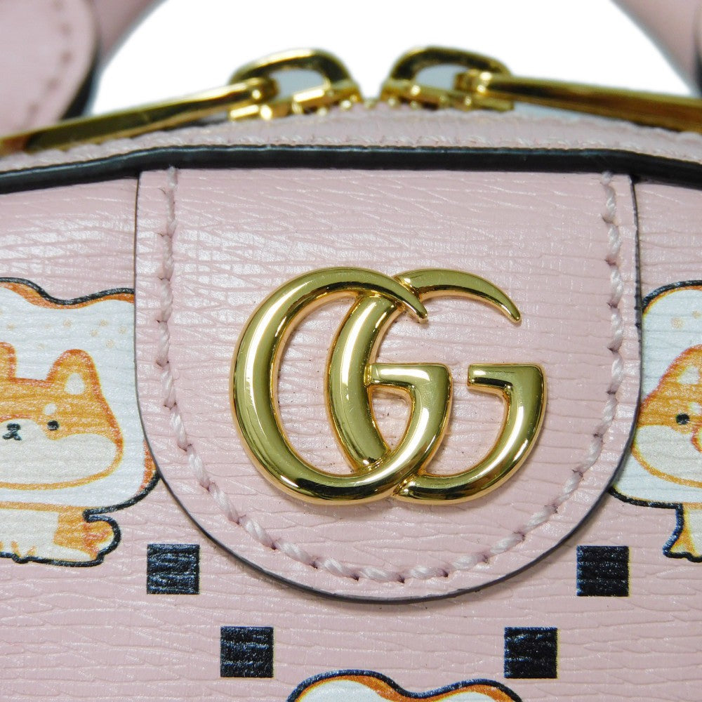 GUCCI Handbag 724606 AABUY 8442 Calf leather Light pink GG Offdia Animal Print Mini Bag Women Used
