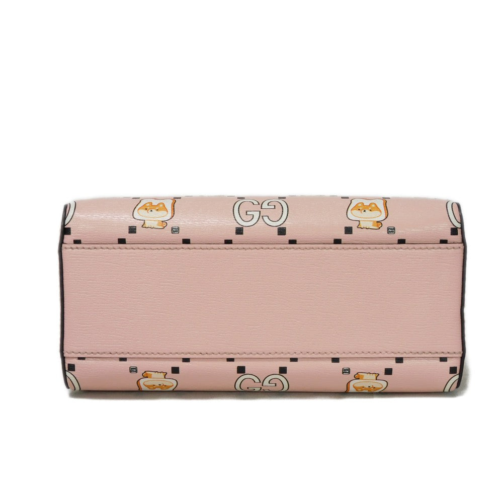 GUCCI Handbag 724606 AABUY 8442 Calf leather Light pink GG Offdia Animal Print Mini Bag Women Used
